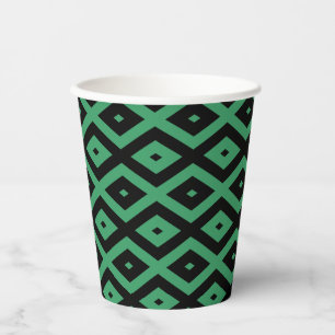 Green and black diamond pattern paper cups