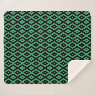 Green and black diamond pattern sherpa blanket