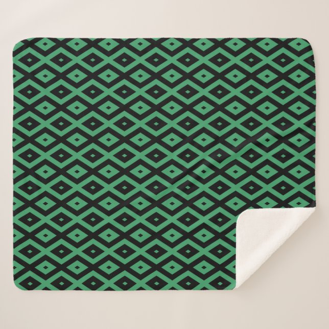 Green and black diamond pattern sherpa blanket (Front (Horizontal))