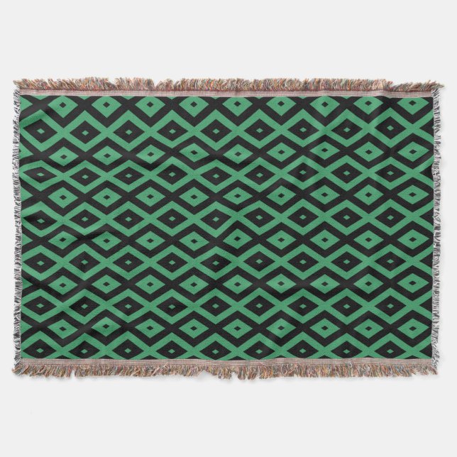 Green and black diamond pattern throw blanket (Front)