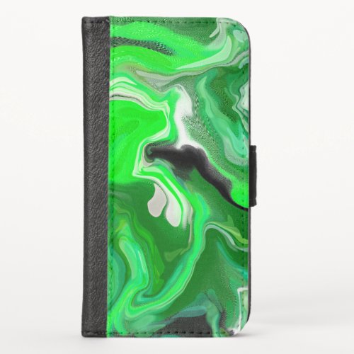 Green and Black Digital Fluid Art Pour Painting  iPhone X Wallet Case