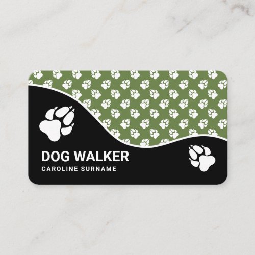 Green And Black Dog Paw Pattern _ Dog Services Business Card