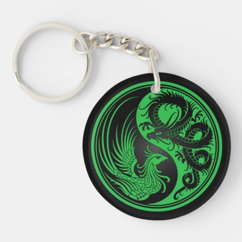 Green and Black Dragon Phoenix Yin Yang Keychain