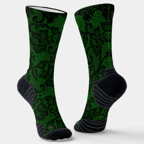 Green And Black Faux Lace  Socks