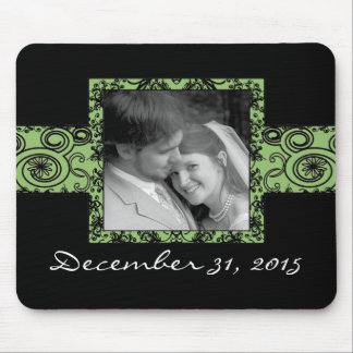 Green and Black Floral Swirls Mouse Pad