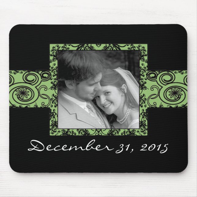 Green and Black Floral Swirls Mouse Pad (Front)