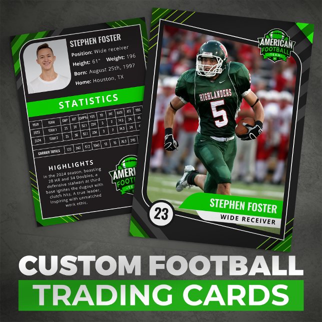 Green and Black Football Trading Card with Stats (Creator Uploaded)