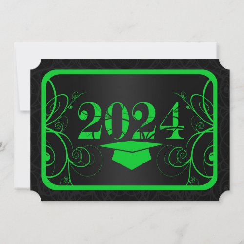 Green and Black Frame Graduation Invitation