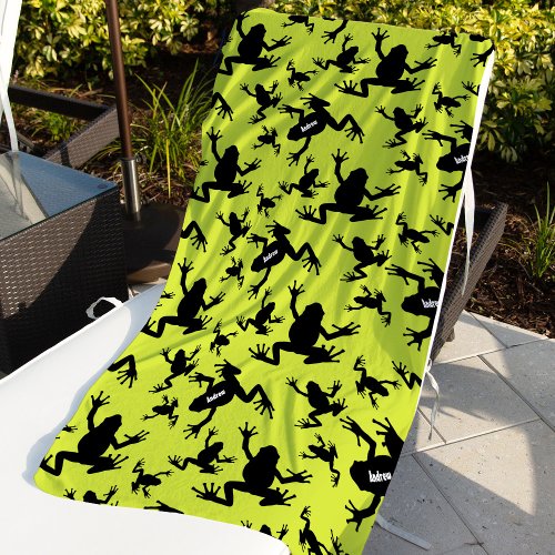 Green and Black Frog Pattern Kids Beach Towel