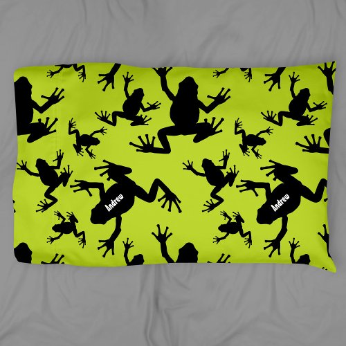 Green and Black Frog Pattern Kids Pillow Case