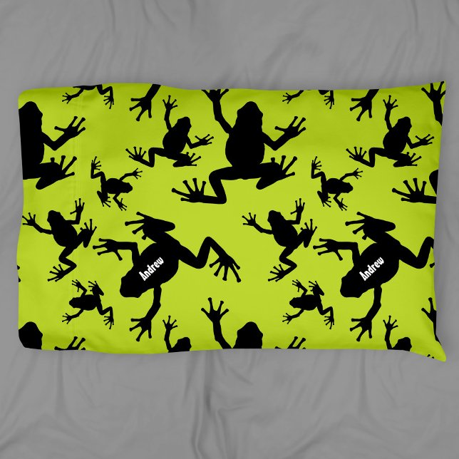 Green and Black Frog Pattern Kids Pillow Case (Creator Uploaded)