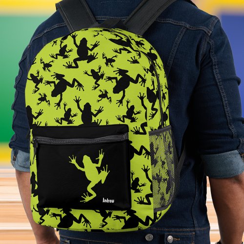 Green and Black Frog Pattern Kids School Printed Backpack