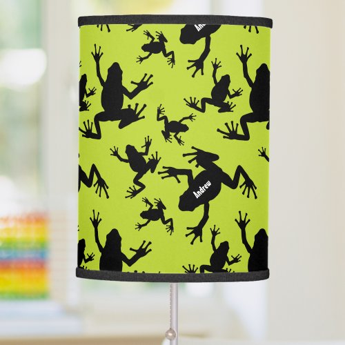Green and Black Frog Pattern Kids Table Lamp