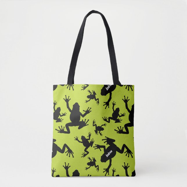 Green and Black Frog Pattern Kids Tote Bag (Front)