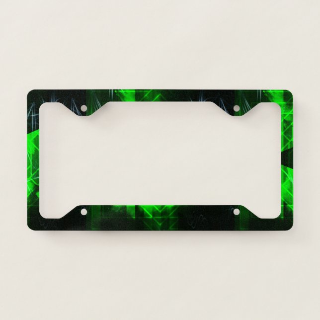 Green and Black Geometrical Abstract Pattern License Plate Frame (Front)