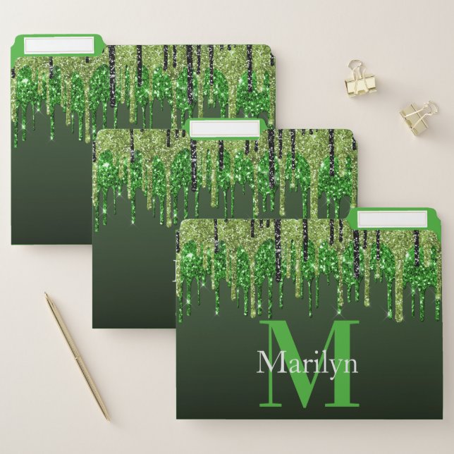 GREEN AND BLACK GLITTER FILE FOLDER (Set)