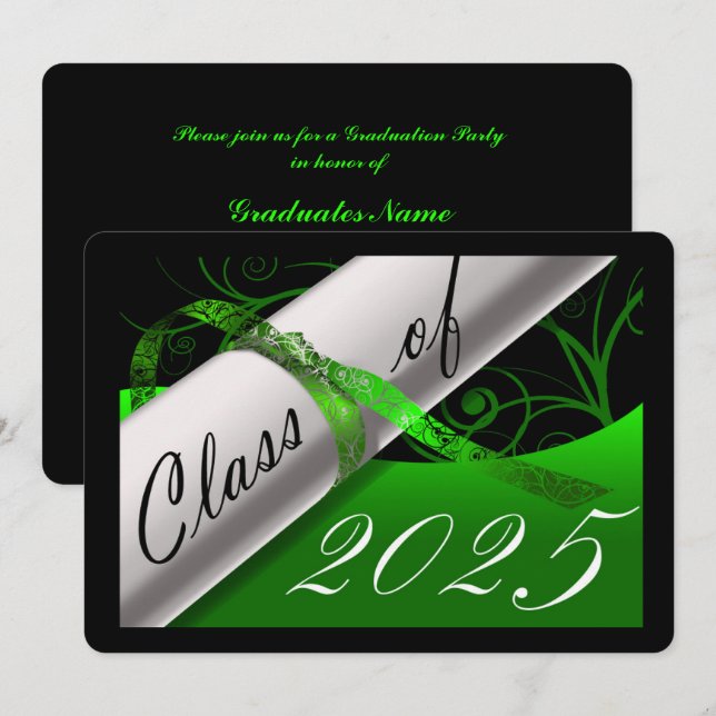 Green and Black Graduation Party Invitation (Front/Back)