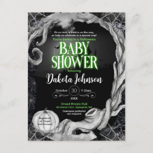 Green and Black Halloween Baby Shower Invitation Postcard