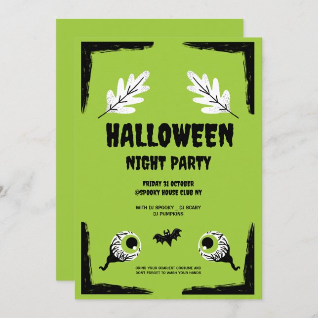 Green and Black Halloween Party,  Halloween Party  Invitation (Front/Back)