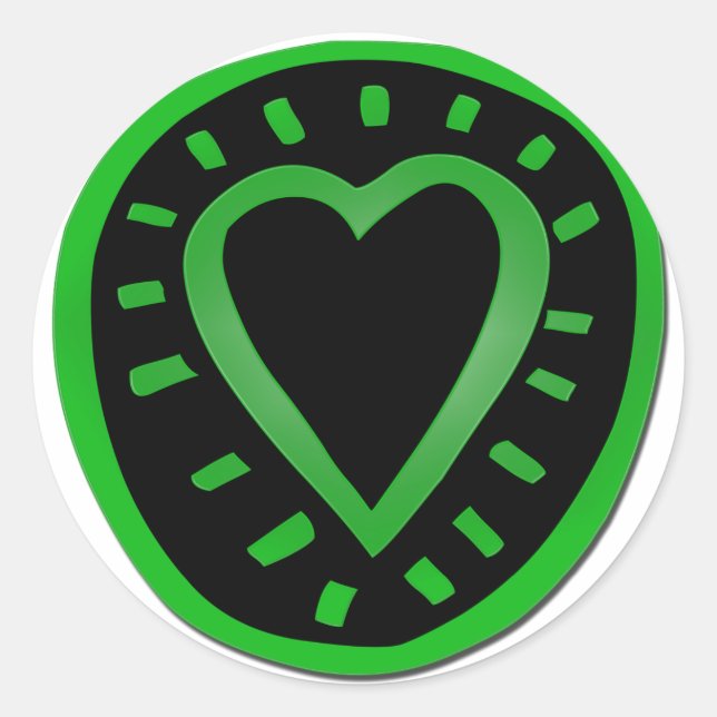 Green and black Heart 1 Round Sticker (Front)