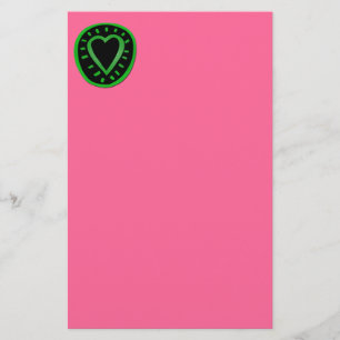 Green and black Heart -3- Stationery