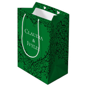 Green and Black Heart Wedding Medium Gift Bag