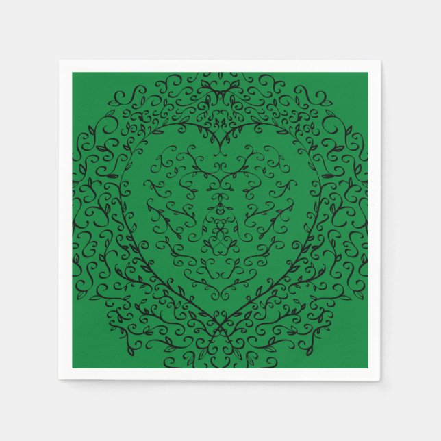 Green and Black Heart Wedding Napkins (Front)