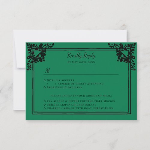 Green and black indian inspired meal choices RSVP card