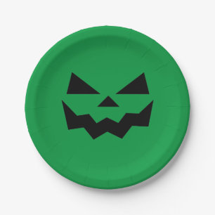 Green and Black Jack-o-lantern pumpkin face Paper Plates