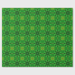 Green and black Kaleidoscope Fractal Pattern Wrapping Paper