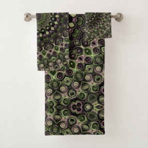 Green and Black Kaleidoscope Mandala Pattern Bath Towel Set