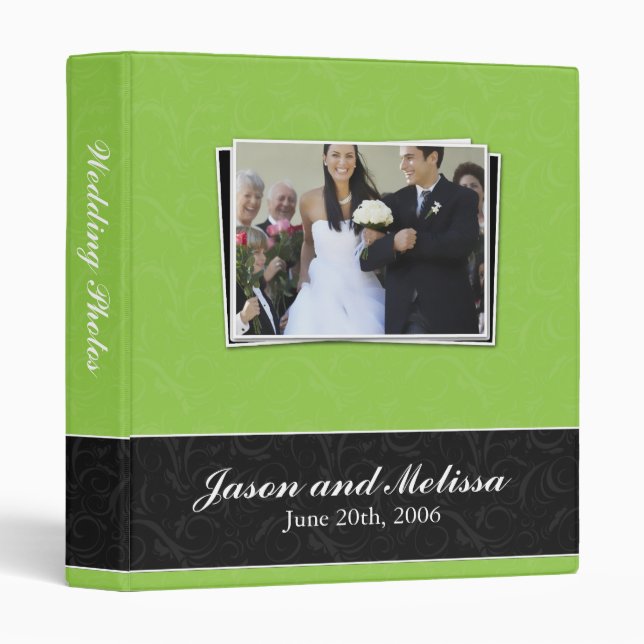 Green and Black Lace Photo Wedding 3 Ring Binder (Front/Spine)