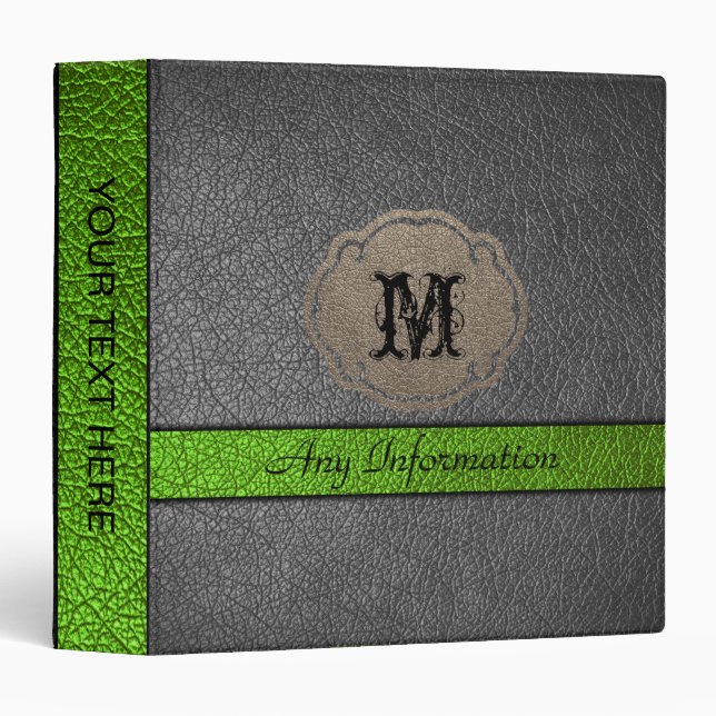 Green and Black Leather 3 Ring Binder (Front/Spine)