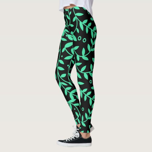 Green and black leggings for women