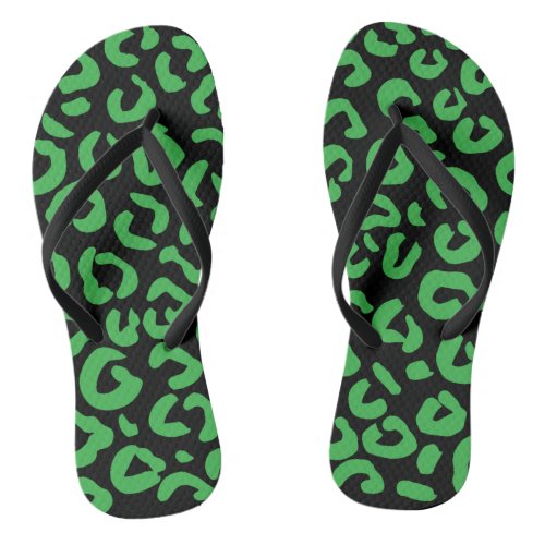 Green and black Leopard Print Flip Flops