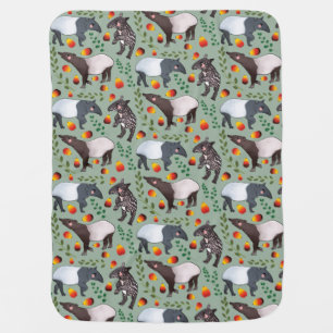 Green and Black Malayan Tapir Animal Pattern Baby Blanket