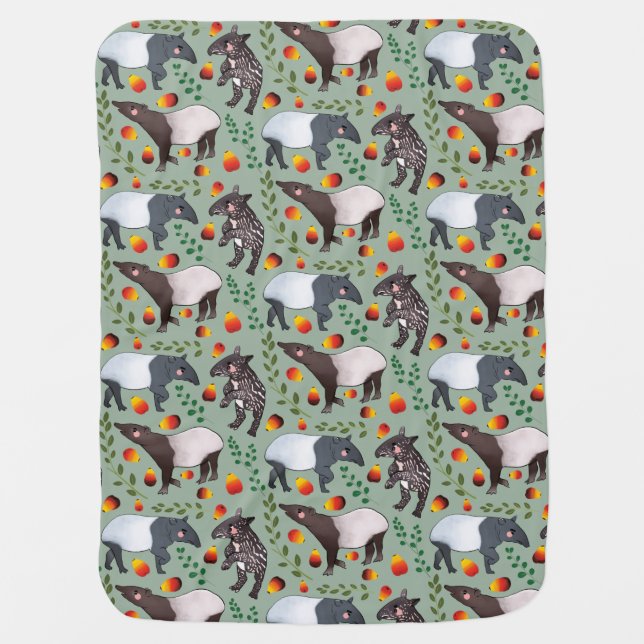 Green and Black Malayan Tapir Animal Pattern Baby Blanket (Front)