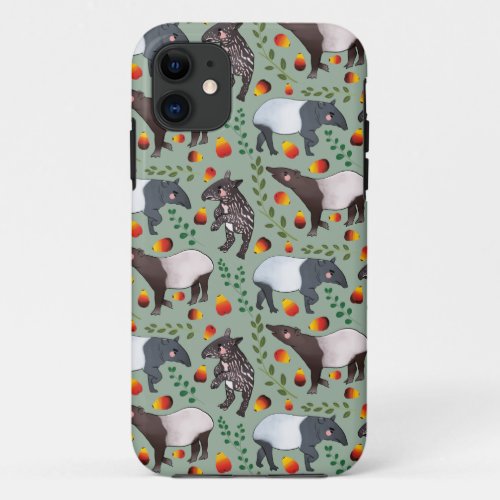 Green and Black Malayan Tapir Animal Pattern iPhone 11 Case