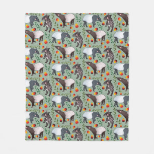 Green and Black Malayan Tapir Animal Pattern Fleece Blanket