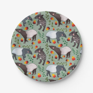 Green and Black Malayan Tapir Animal Pattern Paper Plates