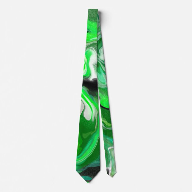 Green and Black Marble Digital Fluid Art  Neck Tie (Front)