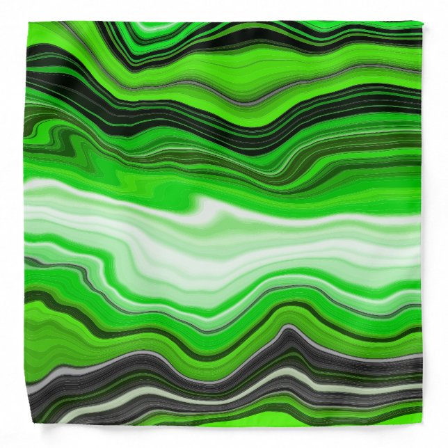 Green and Black Marble like Striped Fluid Art     Bandana (Front)