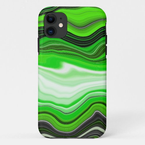 Green and Black Marble like Striped Fluid Art    iPhone 11 Case