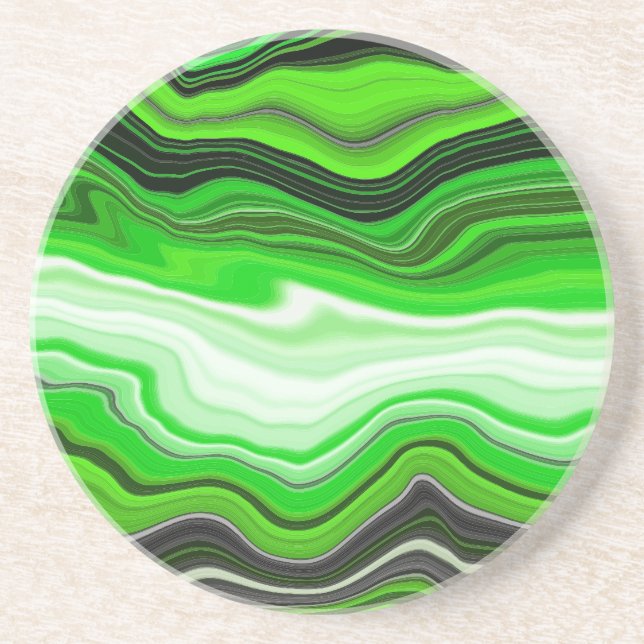 Green and Black Marble like Striped Fluid Art    Coaster (Front)