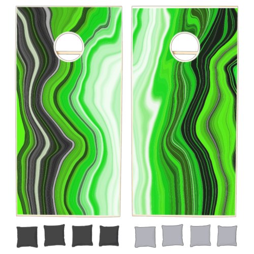 Green and Black Marble like Striped Fluid Art   Cornhole Set