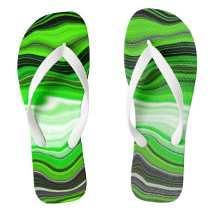 Green and Black Marble like Striped Fluid Art Flip Flops