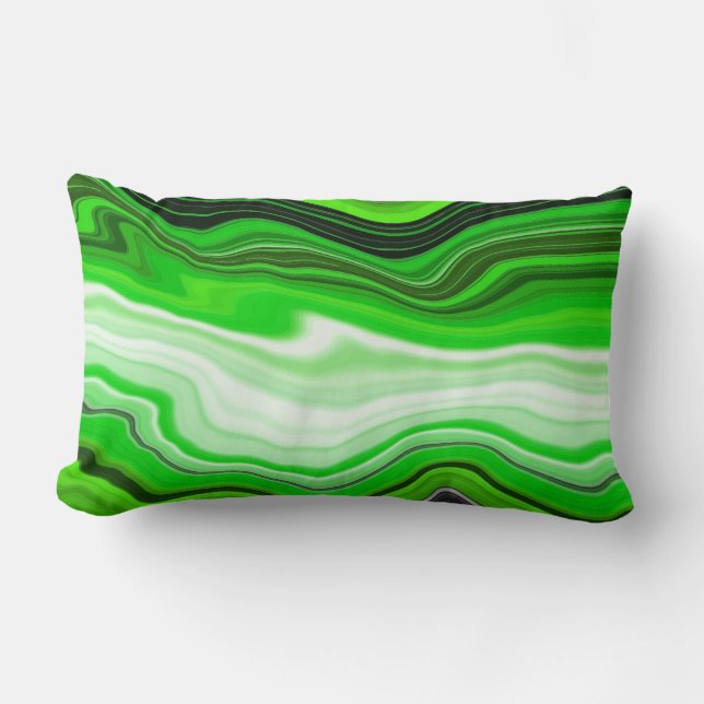 Green and Black Marble like Striped Fluid Art    Lumbar Pillow (Front)