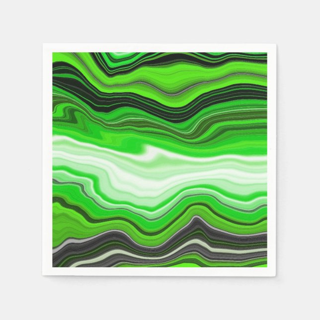 Green and Black Marble like Striped Fluid Art    Napkins (Front)
