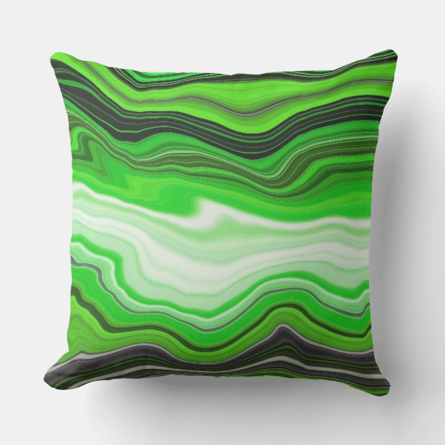 Green and Black Marble like Striped Fluid Art   Outdoor Pillow (Front)