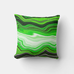 Green and Black Marble like Striped Fluid Art  Throw Pillow